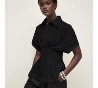 Chemise femme à col noir, taille resserrée, rayures, boutons devant. Basique urbain minimaliste élégant casual chic. Convient pour le bureau, l'enseignement, les invités de mariage, les concerts L,M,S