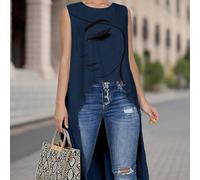 Chemise femme à ligne A, imprimé visage abstrait, sans manches, devant court, dos long L,M,S,XL,XSUnicoloreTissu tissé