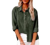Chemise Femme,Chemisier À Manches Longues pour Femme, Décontracté, Boutonné, en Coton Et Lin, Classique, Col en V, Col Roulé, Cardigan Ample Surdimensionné pour Le Travail Au Bureau, Grande Ta