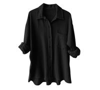 Chemise Femme Chic Et élégant à Manches Longues, Chemisiers Blouses Col Boutonné Été Chemisier Oversize Couleur Unie Décontracté Casual Lâche Ample léger Tops de Bureau Blouse Haut T-Shirts Tunique