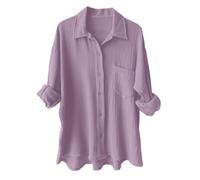 Chemise Femme Chic Et élégant à Manches Longues, Chemisiers Blouses Col Boutonné Été Chemisier Oversize Couleur Unie Décontracté Casual Lâche Ample léger Tops de Bureau Blouse Haut T-Shirts Tunique
