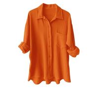 Chemise Femme Chic Et élégant à Manches Longues, Chemisiers Blouses Col Boutonné Été Chemisier Oversize Couleur Unie Décontracté Casual Lâche Ample léger Tops de Bureau Blouse Haut T-Shirts Tunique