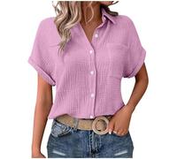 Chemise Femme Chic Et éLéGant Blouse DéContractéE à Col en V BoutonnéE Tunique D'ÉTé Couleur Uni T-Shirt Manches Courtes Respirant Tops Amples Grande Taille Pas Cher Chemisier