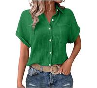 Chemise Femme Chic Et éLéGant Blouse DéContractéE à Col en V BoutonnéE Tunique D'ÉTé Couleur Uni T-Shirt Manches Courtes Respirant Tops Amples Grande Taille Pas Cher Chemisier