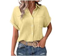 Chemise Femme Chic Et éLéGant Blouse DéContractéE à Col en V BoutonnéE Tunique D'ÉTé Couleur Uni T-Shirt Manches Courtes Respirant Tops Amples Grande Taille Pas Cher Chemisier