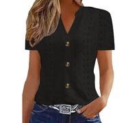 Chemise Femme Chic Et éLéGant Blouse DéContractéE à Col en V BoutonnéE Tunique D'ÉTé Couleur Uni T-Shirt Manches Courtes Respirant Tops Amples Grande Taille Chemisier Pas Cher