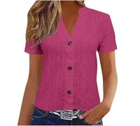 Chemise Femme Chic Et éLéGant Blouse DéContractéE à Col en V BoutonnéE Tunique D'ÉTé Couleur Uni T-Shirt Manches Courtes Respirant Tops Amples Grande Taille Chemisier Pas Cher