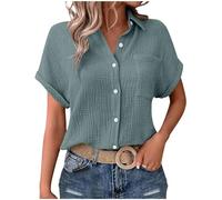 Chemise Femme Chic Et éLéGant Blouse DéContractéE à Col en V BoutonnéE Tunique D'ÉTé Couleur Uni T-Shirt Manches Courtes Respirant Tops Amples Grande Taille Pas Cher Chemisier