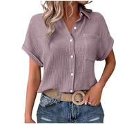 Chemise Femme Chic Et éLéGant Blouse DéContractéE à Col en V BoutonnéE Tunique D'ÉTé Couleur Uni T-Shirt Manches Courtes Respirant Tops Amples Grande Taille Pas Cher Chemisier