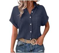Chemise Femme Chic Et éLéGant Blouse DéContractéE à Col en V BoutonnéE Tunique D'ÉTé Couleur Uni T-Shirt Manches Courtes Respirant Tops Amples Grande Taille Pas Cher Chemisier