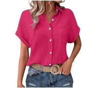 Chemise Femme Chic Et éLéGant Blouse DéContractéE à Col en V BoutonnéE Tunique D'ÉTé Couleur Uni T-Shirt Manches Courtes Respirant Tops Amples Grande Taille Pas Cher Chemisier