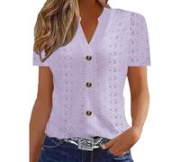 Chemise Femme Chic Et éLéGant Blouse DéContractéE à Col en V BoutonnéE Tunique D'ÉTé Couleur Uni T-Shirt Manches Courtes Respirant Tops Amples Grande Taille Chemisier Pas Cher