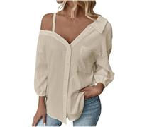 Chemise Femme Chic et élégant Chemisiers et Blouses Été Simple Boutonné Décontracté Hauts à Revers Tee Shirt Grande Taille Couleur Unie Haut Femmes Manche Longue D'été Cadeau Fête des Mères