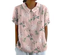 Chemise Femme Chic et élégant Chemisiers et Blouses Femme d'été Revers Col Rond à Manche Courte Tops Fleurie Respirant T-Shirt Grande Taille Pas Cher Décontracté Haut Top