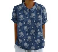 Chemise Femme Chic et élégant Chemisiers et Blouses Femme d'été Revers Col Rond à Manche Courte Tops Fleurie Respirant T-Shirt Grande Taille Pas Cher Décontracté Haut Top
