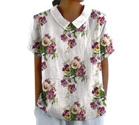 Chemise Femme Chic et élégant Chemisiers et Blouses Femme d'été Revers Col Rond à Manche Courte Tops Fleurie Respirant T-Shirt Grande Taille Pas Cher Décontracté Haut Top