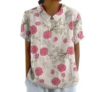 Chemise Femme Chic et élégant Chemisiers et Blouses Femme d'été Revers Col Rond à Manche Courte Tops Fleurie Respirant T-Shirt Grande Taille Pas Cher Décontracté Haut Top