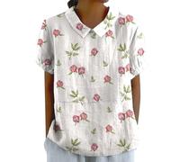 Chemise Femme Chic et élégant Chemisiers et Blouses Femme d'été Revers Col Rond à Manche Courte Tops Fleurie Respirant T-Shirt Grande Taille Pas Cher Décontracté Haut Top