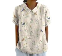 Chemise Femme Chic et élégant Chemisiers et Blouses Femme d'été Revers Col Rond à Manche Courte Tops Fleurie Respirant T-Shirt Grande Taille Pas Cher Décontracté Haut Top