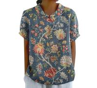 Chemise Femme Chic et élégant Chemisiers et Blouses Femme d'été Revers Col Rond à Manche Courte Tops Fleurie Respirant T-Shirt Grande Taille Pas Cher Décontracté Haut Top