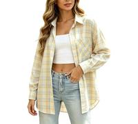 Chemise Femme Chic Et Élégant Grande Taille, Chemise Jaune à Carreaux décontractée, Coupe Ample, Manches Longues, boutonnée, Style Tunique, idéale au Quotidien. Blouse légère en Tissu tissé.