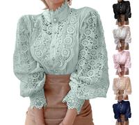 Chemise Femme Chic et élégant, Haut Dentelle Femme Chemise Victorien à Manche Longue Chemisier Ajouré Top Blouse Renaissance Elégant Vintage Mode Cintré Lace Tunique Shirt Beige, L