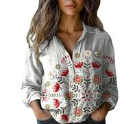 Chemise Femme Chic Et Élégant Imprimé Fleuri Manche Longues Blouse en Coton Doux Comfy Décontractée Retro Chemises Col en V pour Bouton Top Été Tee-Shirt Tops Lâche Shirt