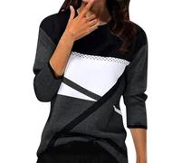 Chemise Femme Chic et Elegant Printemps Automne Basic Top à Manches Longues Col Rond Stripes Colorblock Pull Tunique Casual Impression Géométrique T-Shirt Sweatshirt Blouse Tops