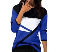 Chemise Femme Chic et Elegant Printemps Automne Basic Top à Manches Longues Col Rond Stripes Colorblock Pull Tunique Casual Impression Géométrique T-Shirt Sweatshirt Blouse Tops