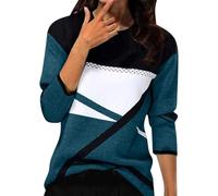 Chemise Femme Chic et Elegant Printemps Automne Basic Top T-Shirt à Manches Longues Col Rond Stripes Colorblock Pull Tunique Casual Impression Géométrique Sweatshirt Blouse Tops