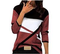 Chemise Femme Chic et Elegant Printemps Automne Mode Basic Top T-Shirt à Manches Longues Col Rond Colorblock Tunique Slim fit Casual Impression Géométrique Sweatshirt Blouse Tops
