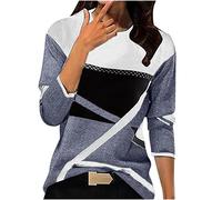 Chemise Femme Chic et Elegant Printemps Automne Mode Basic Top T-Shirt à Manches Longues Col Rond Colorblock Tunique Slim fit Casual Impression Géométrique Sweatshirt Blouse Tops