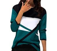 Chemise Femme Chic et Elegant Printemps Automne Mode Basic Top T-Shirt à Manches Longues Col Rond Stripes Colorblock Pull Tunique Casual Impression Géométrique Sweatshirt Blouse Tops