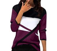 Chemise Femme Chic et Elegant Printemps Hiver Top à Manches Longues Col Rond Stripes Colorblock Pull Casual Impression Géométrique T-Shirt Sweatshirt Blouse Tunique Tops