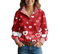Chemise Femme Chic Et Élégant Saint-Valentin T Shirt Confortable Manches Longues Blouse Col en V avec Boutons Haut Couleur Unie Chemisier Respirant Pas Cher Tops Vêtements De Travail Cocktail