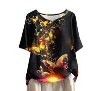 Chemise Femme Col Rond Boutonné Manches Courte Tee Shirt Imprimé Fleuri Vintage Décontractée Chemisier D'été Grande Taille Lâche et Respirant Shirt Tshirt à La Mode Loisirs Quotidiennes Tops