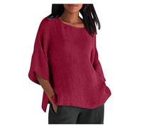 Chemise Femme Coton Blouse Ete Casual Chic Elégant Oversize Couleur Unie Grande Taille Ample Top Hauts Col en V Bouton Manche Longue/Courte Tunique Travail Lâche Leger Respirant Tee Shirt
