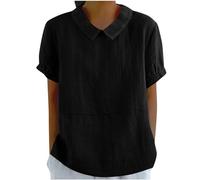 Chemise Femme Coton Et Lin à Manches Courtes Tunique Chic Et ÉLéGant Chemisiers Couleur Unie Tee Shirt ÉTé Ample Haut Top à Revers LâChe Respirant Blouse Grande Taille Pas Cher Tee