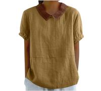 Chemise Femme Coton Et Lin à Manches Courtes Tunique Chic Et ÉLéGant Chemisiers Couleur Unie Tee Shirt ÉTé Ample Haut Top à Revers LâChe Respirant Blouse Grande Taille Pas Cher Tee