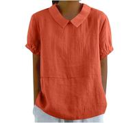 Chemise Femme Coton Et Lin à Manches Courtes Tunique Chic Et ÉLéGant Chemisiers Couleur Unie Tee Shirt ÉTé Ample Haut Top à Revers LâChe Respirant Blouse Grande Taille Pas Cher Tee