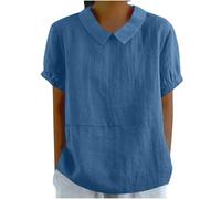 Chemise Femme Coton Et Lin à Manches Courtes Tunique Chic Et ÉLéGant Chemisiers Couleur Unie Tee Shirt ÉTé Ample Haut Top à Revers LâChe Respirant Blouse Grande Taille Pas Cher Tee