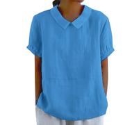 Chemise Femme Coton Et Lin à Manches Courtes Tunique Chic Et ÉLéGant Chemisiers Couleur Unie Tee Shirt ÉTé Ample Haut Top à Revers LâChe Respirant Blouse Grande Taille Pas Cher Tee