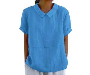 Chemise Femme Coton Et Lin à Manches Courtes Tunique Chic Et ÉLéGant Chemisiers Couleur Unie Tee Shirt ÉTé Ample Haut Top à Revers LâChe Respirant Blouse Grande Taille Pas Cher Tee