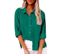 Chemise Femme Coton Et Lin Chemisier Col en V Bouton Manches Longues Tops Couleur Unie LâChe Respirant T-Shirts Grande Taille Pas Cher Casual Coton Lin Tunique Blouse