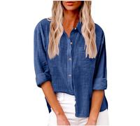 Chemise Femme Coton Et Lin Chemisier Col en V Bouton Manches Longues Tops Couleur Unie LâChe Respirant T-Shirts Grande Taille Pas Cher Casual Coton Lin Tunique Blouse avec Poche
