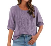 Chemise Femme Coton Et Lin Chemisier élégant à col en V pour Henley Couleur Uni Tee Shirt été Haut Top Respirant T-Shirts Grande Taille Tunique Blouse