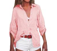 Chemise Femme Coton Et Lin Ete, T Shirt Oversize Très Large Chemisier Chic Et Élégant Bouton Imprimé Fleuri Blouse Pas Cher Casual Lâche Blouse Pas Cher Casual Lâche Respirant Ample Pour Le Travail