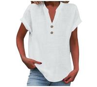 Chemise Femme Coton Lin Chemisier Élégant Col pour Henley Couleur Uni Tee Shirt Été Haut Top Respirant T-Shirts Grande Taille Tunique Blouse