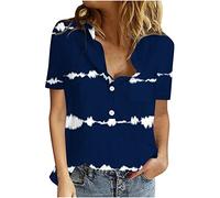 Chemise Femme Coton Lin Chic et Élégant Casual Chemisier Confortable T-Shirt Baggy Tops Manche Courte Shirt Blouse Ample Col V Boutons T Shirt avec Poches Grande Taille Pas Cher