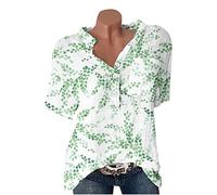 Chemise Femme Coton Lin Chic et Élégant Casual Chemisier Confortable T-Shirt Baggy Tops Manche Courte Shirt Blouse Ample Col V Boutons T Shirt avec Poches Grande Taille Pas Cher